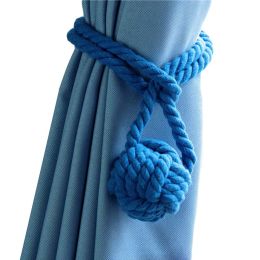 2 Pieces Retro Handmade Curtain Ropes Holdbacks Rural Knot Cotton Cord Drapery Tiebacks, Blue