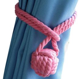 2 Pieces Retro Handmade Curtain Ropes Holdbacks Rural Knot Ball Cotton Cord Drapery Tiebacks, Pink