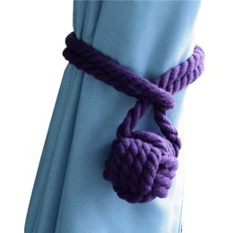 2 Pieces Purple Retro Handmade Curtain Ropes Holdbacks Rural Knot Ball Cotton Cord Drapery Tiebacks