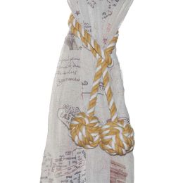 2 Pcs Cotton Rope Curtain Tiebacks Decorative Hand Knitting Knot Buckle Cord Drapery Tieback Tassel, Yellow White
