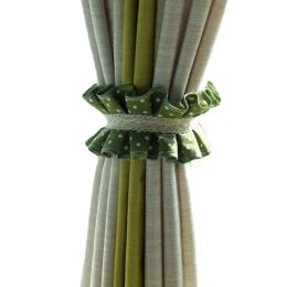 2 Pcs Cotton Curtain Tiebacks Lace Pleated Curtain Ties for Window Curtain Accessories, Green