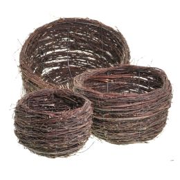 15 Inch Round Twig Bowls; Metal Wrapping; Set of 3; Brown; DunaWest