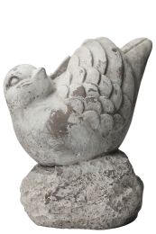 Cement Bird Figurine in Upright Position with Hollow Base; Small; Gray; DunaWest
