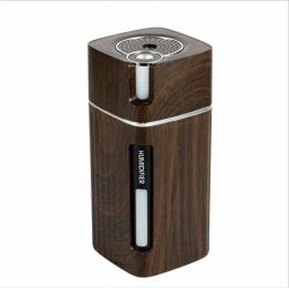 Ultrasonic Air Humidifier USB Mini Mist Maker LED Light (Color: Dark wood grain)